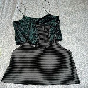 Green velvet and Flowy striped crop top bundle size S
